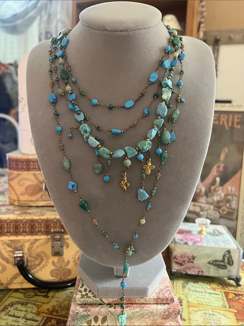 Chico's Multi-Strand Turquoise & Aqua Bead Necklace